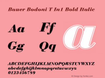 Bauer Bodoni T Bold Italic In1 Version 001.005 Font Sample