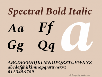 Spectral Bold Italic Version 1.002 Font Sample