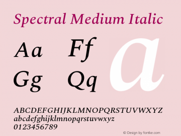 Spectral Medium Italic Version 1.002 Font Sample
