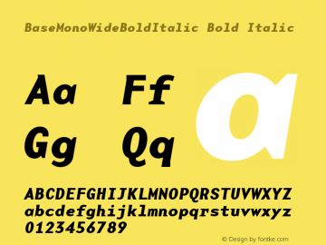 BaseMonoWideBoldItalic Bold Italic Altsys Fontographer 3.5  9/14/97 Font Sample