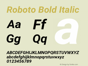 Roboto Bold Italic Version 2.137; 2017 Font Sample