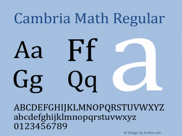 Cambria Math Version 5.93 Font Sample