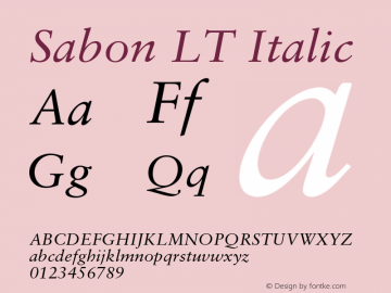 SabonLTItalic Version 2.040;PS 002.000;hotconv 1.0.51;makeotf.lib2.0.18671 Font Sample