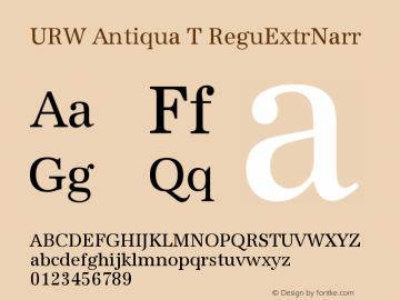 URW Antiqua T ReguExtrNarr Version 001.005 Font Sample