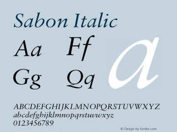 Sabon-Italic Version 1.001;PS 001.003;Core 1.0.38;makeotf.lib1.6.5960 Font Sample