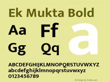 Ek Mukta Bold Version 2.538;PS 1.002;hotconv 16.6.51;makeotf.lib2.5.65220; ttfautohint (v1.6) Font Sample