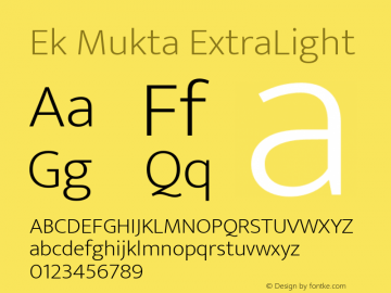 Ek Mukta ExtraLight Version 2.538;PS 1.002;hotconv 16.6.51;makeotf.lib2.5.65220; ttfautohint (v1.6) Font Sample