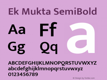 Ek Mukta SemiBold Version 2.538;PS 1.002;hotconv 16.6.51;makeotf.lib2.5.65220; ttfautohint (v1.6) Font Sample