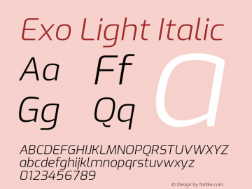 Exo Light Italic Version 1.500 Font Sample