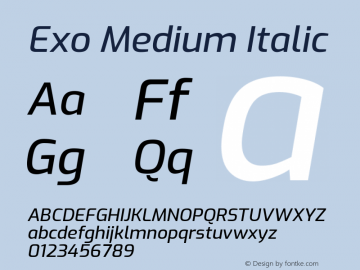 Exo Medium Italic Version 1.500 Font Sample