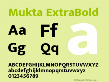 Mukta ExtraBold Version 2.538;PS 1.002;hotconv 16.6.51;makeotf.lib2.5.65220; ttfautohint (v1.6)图片样张