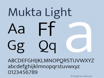 Mukta Light Version 2.538;PS 1.002;hotconv 16.6.51;makeotf.lib2.5.65220; ttfautohint (v1.6)图片样张