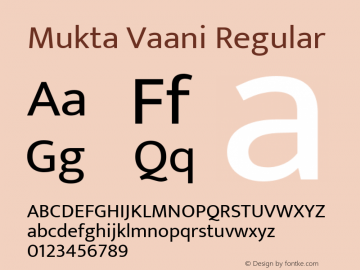 Mukta Vaani Regular Version 2.538;PS 1.000;hotconv 16.6.51;makeotf.lib2.5.65220; ttfautohint (v1.6) Font Sample