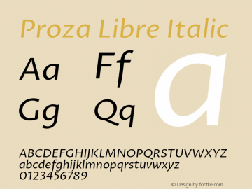 Proza Libre Italic Version 1.001; ttfautohint (v1.4.1.8-43bc)图片样张