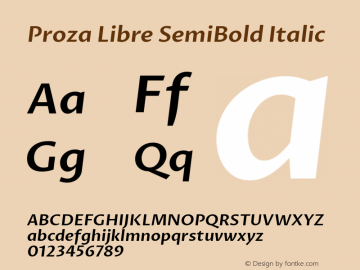 Proza Libre SemiBold Italic Version 1.001; ttfautohint (v1.4.1.8-43bc)图片样张