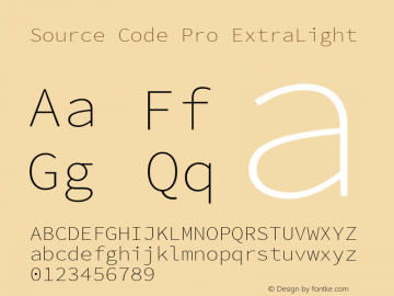 Source Code Pro ExtraLight Version 1.018;PS Version 1.000;hotconv 1.0.70;makeotf.lib2.5.5900 Font Sample