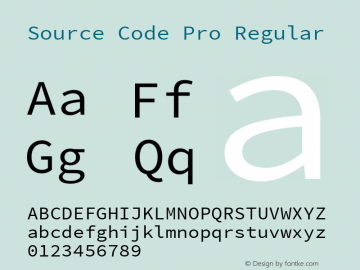 Source Code Pro Regular Version 1.018;PS Version 1.000;hotconv 1.0.70;makeotf.lib2.5.5900 Font Sample