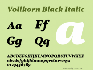 Vollkorn Black Italic Version 4.015 Font Sample