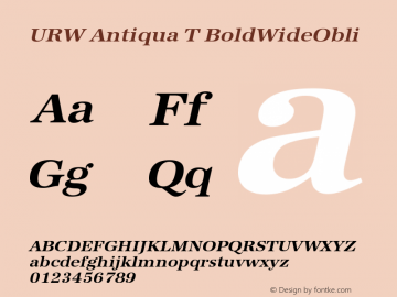 URW Antiqua T BoldWideObli Version 001.005 Font Sample