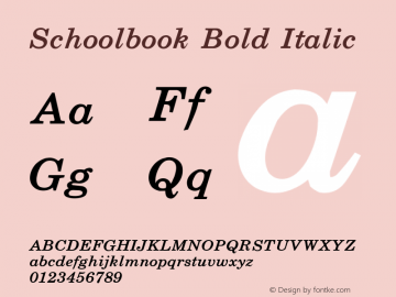 Schoolbook Bold Italic Altsys Fontographer 3.5  8/13/92 Font Sample