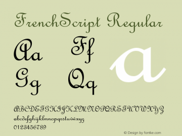 FrenchScript Regular 1.0; MS Sundance Project: December 8, 1995 Font Sample