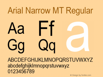 Arial Narrow MT Version 2.0 - June 6, 1995 Font Sample