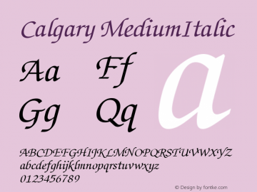 Calgary MediumItalic Version 1.10 Font Sample
