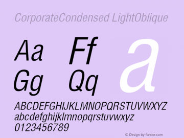 CorporateCondensed LightOblique Altsys Fontographer 4.1 5/12/95图片样张