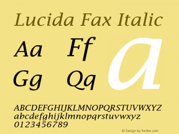 Lucida Fax Italic Version 1.69 Font Sample