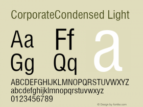 CorporateCondensed Light Altsys Fontographer 4.1 5/12/95 Font Sample