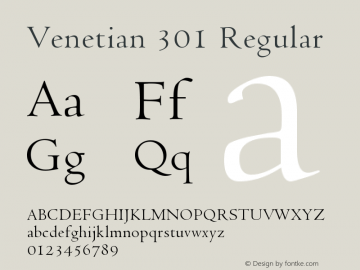 Venetian301BT-Roman 2.0-1.0 Font Sample