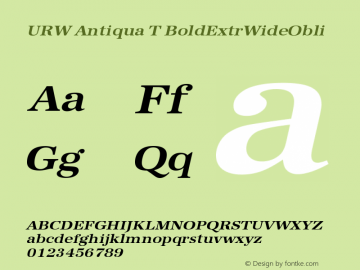 URW Antiqua T BoldExtrWideObli Version 001.005 Font Sample