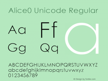 Alice0 Unicode Version 1.0; 2001; initial release Font Sample