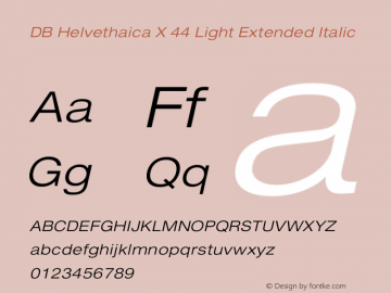 DBHelvethaicaX-LightExtendedItalic Version 3.100 2008 Font Sample