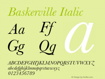 Baskerville Italic 5.0d1 Font Sample