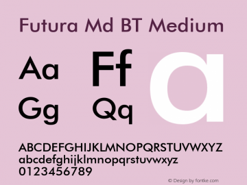 Futura Md BT Medium Version 1.01 emb4-OT Font Sample