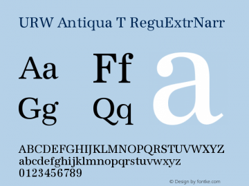 URW Antiqua T ReguExtrNarr Version 001.005 Font Sample