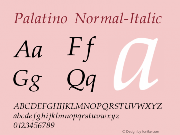 Palatino Normal-Italic 001.000 Font Sample