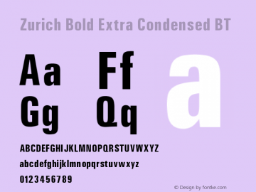 Zurich Bold Extra Condensed BT V1.00图片样张