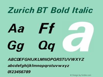 Zurich BT Bold Italic V1.00图片样张