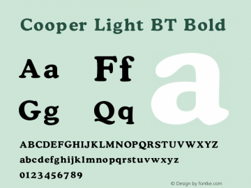 Cooper Light BT Bold V1.00 Font Sample
