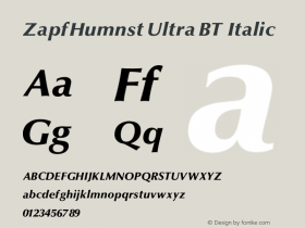 ZapfHumnst Ultra BT Italic V1.00 Font Sample