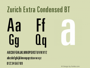 Zurich Extra Condensed BT V1.00 Font Sample