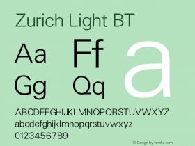 Zurich Light BT V1.00 Font Sample