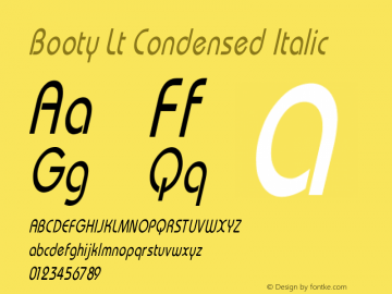 Booty Lt Condensed Italic V1.00 Font Sample