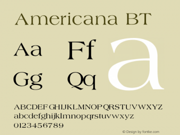 Americana BT V1.00 Font Sample