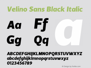 VelinoSans-BlackItalic Version 1.000 Font Sample