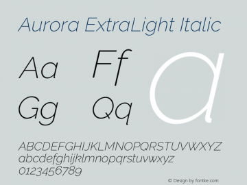 Aurora ExtraLight Italic Version 3.00 February 26, 2017 Font Sample