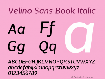 VelinoSans-BookItalic Version 1.000 Font Sample