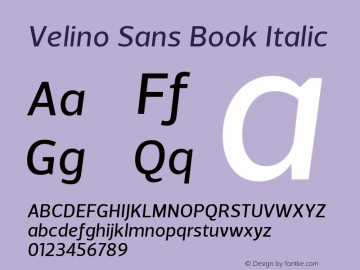 VelinoSans-BookItalic Version 1.000 Font Sample
